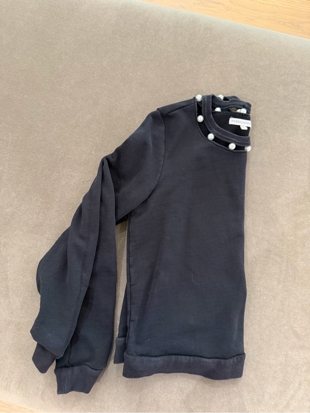 Rebecca Minkoff Black Pearl-Trim Crewneck Sweatshirt